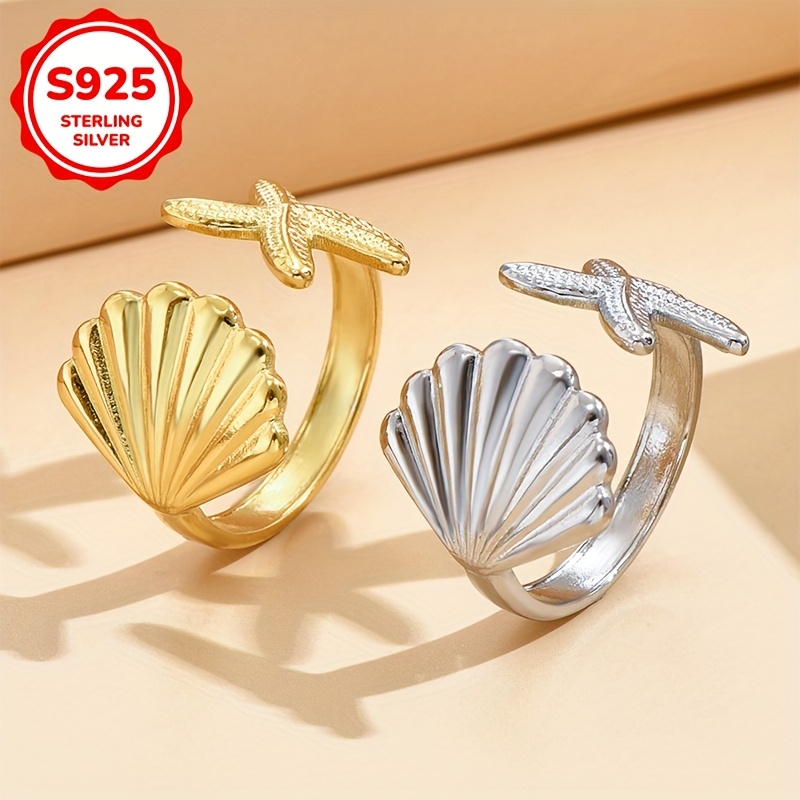 Marine Creatures Women's Ring with Shells & Starfish, 925 Silvery 2g